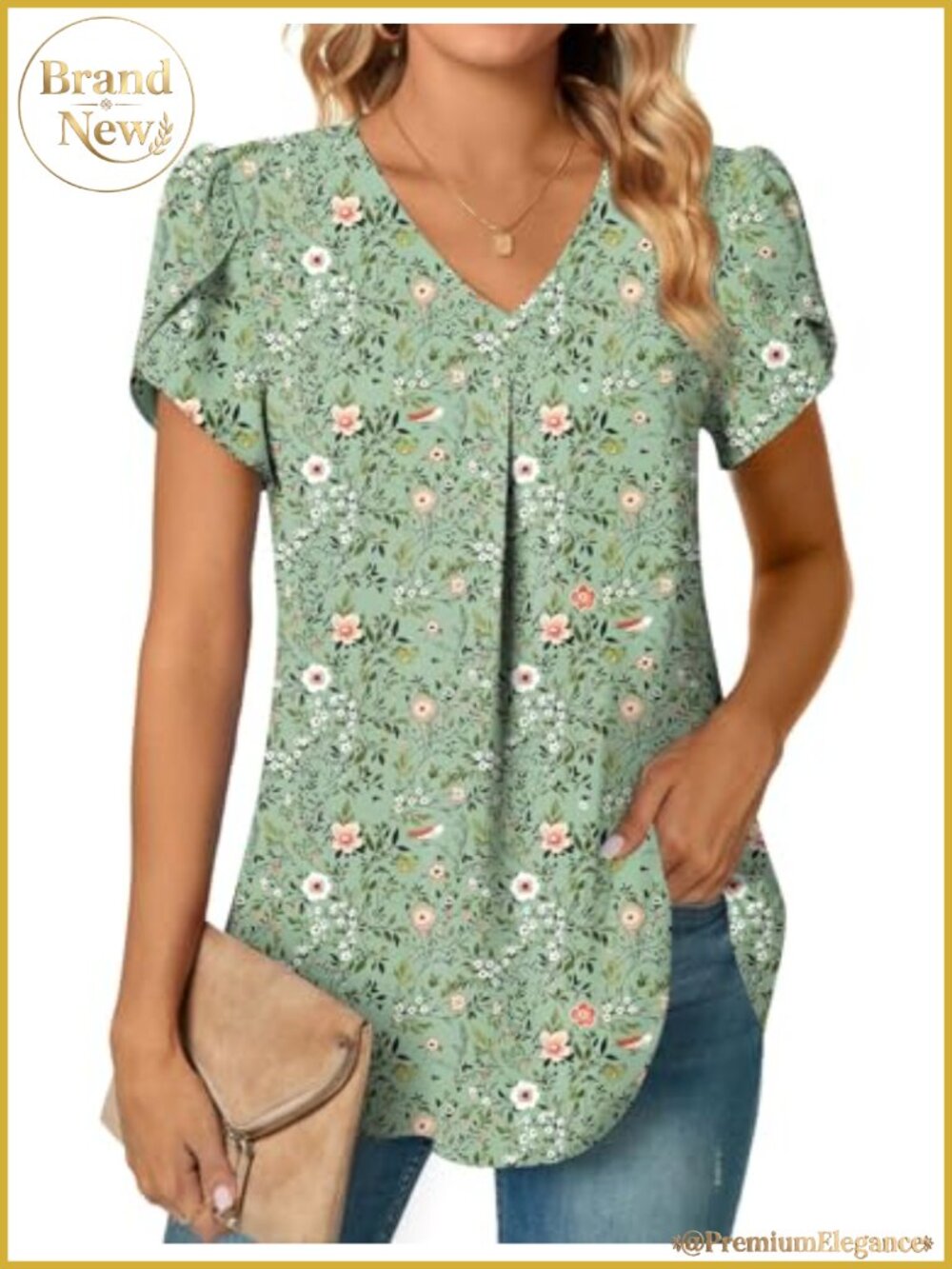 Women's Chiffon Flutter Sleeve V-Neck Loose Fit Plus Size Tunic